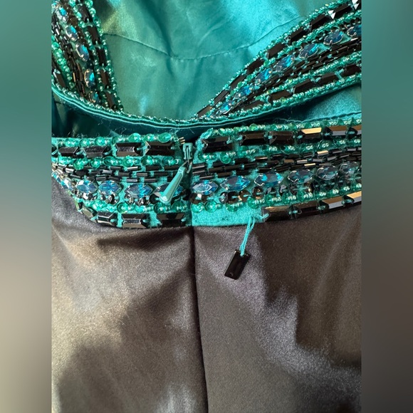 New Mori Lee Black & Teal Satin/Sequin Formal Evening Gown - Picture 12 of 16